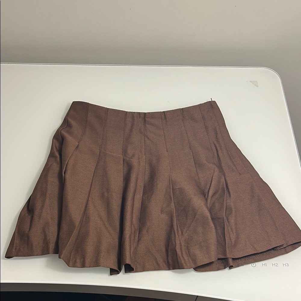 Brown Mini Skirt with Pleats